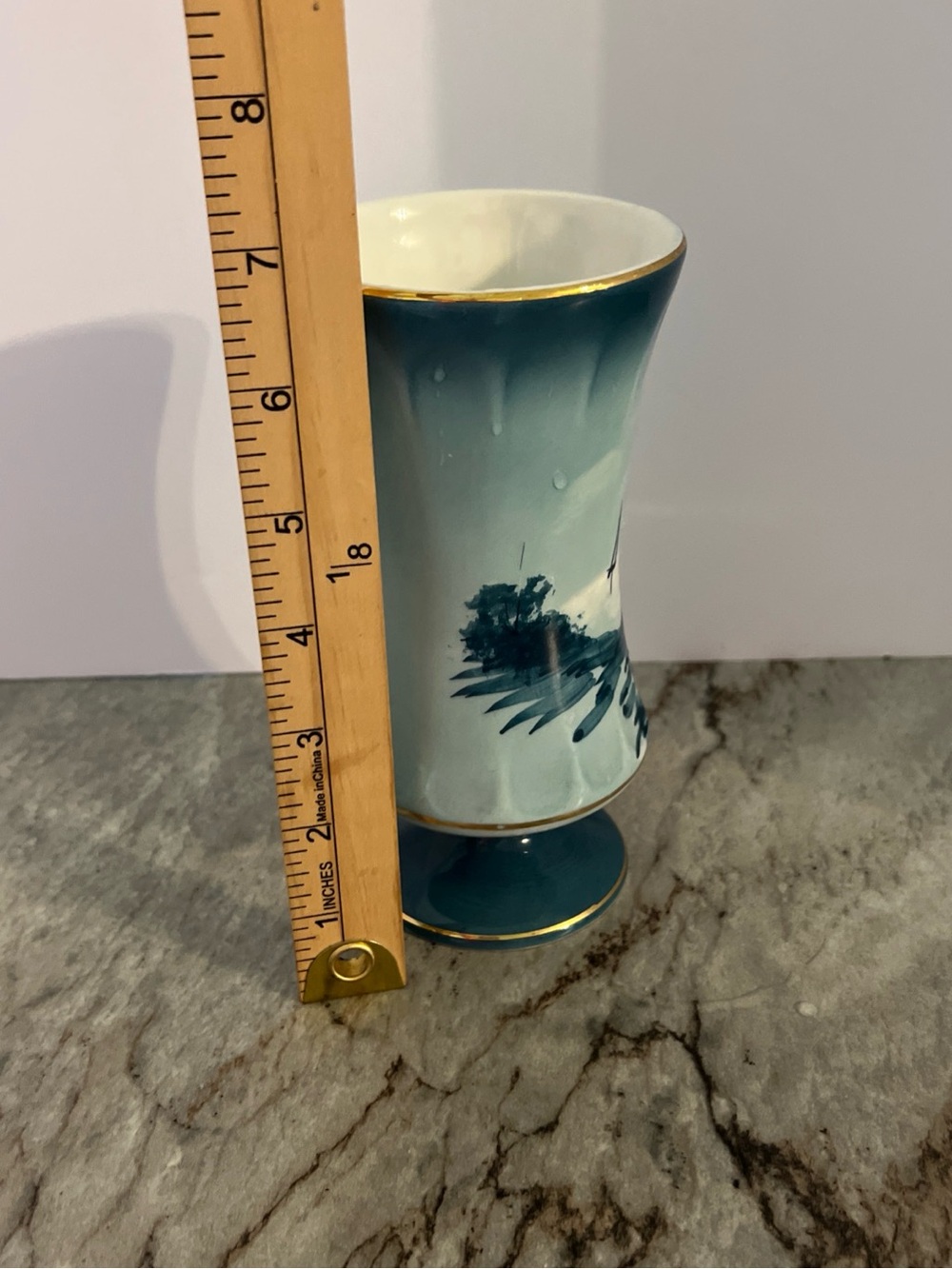 Vintage Blue Ceramic Decorative Vase Nautical with Gold Trim Made in Portugal - Picture 8 of 9
